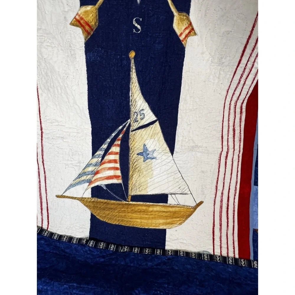 Nautical Sailboat Quilt Ocean‎ Theme Throw Bed Wall Decor Coastal